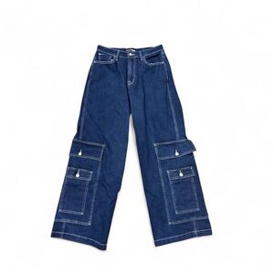 Fashion Nova Size 9 Dark Wash High Rise Wide Leg Cargo Jeans